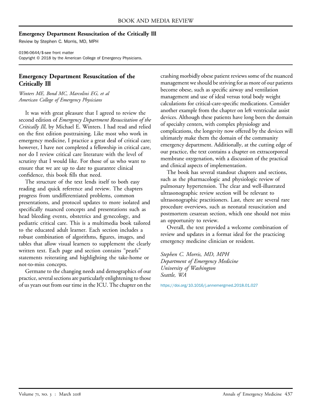 Emergency Department Resuscitation of the Critically Ill Review by Stephen C