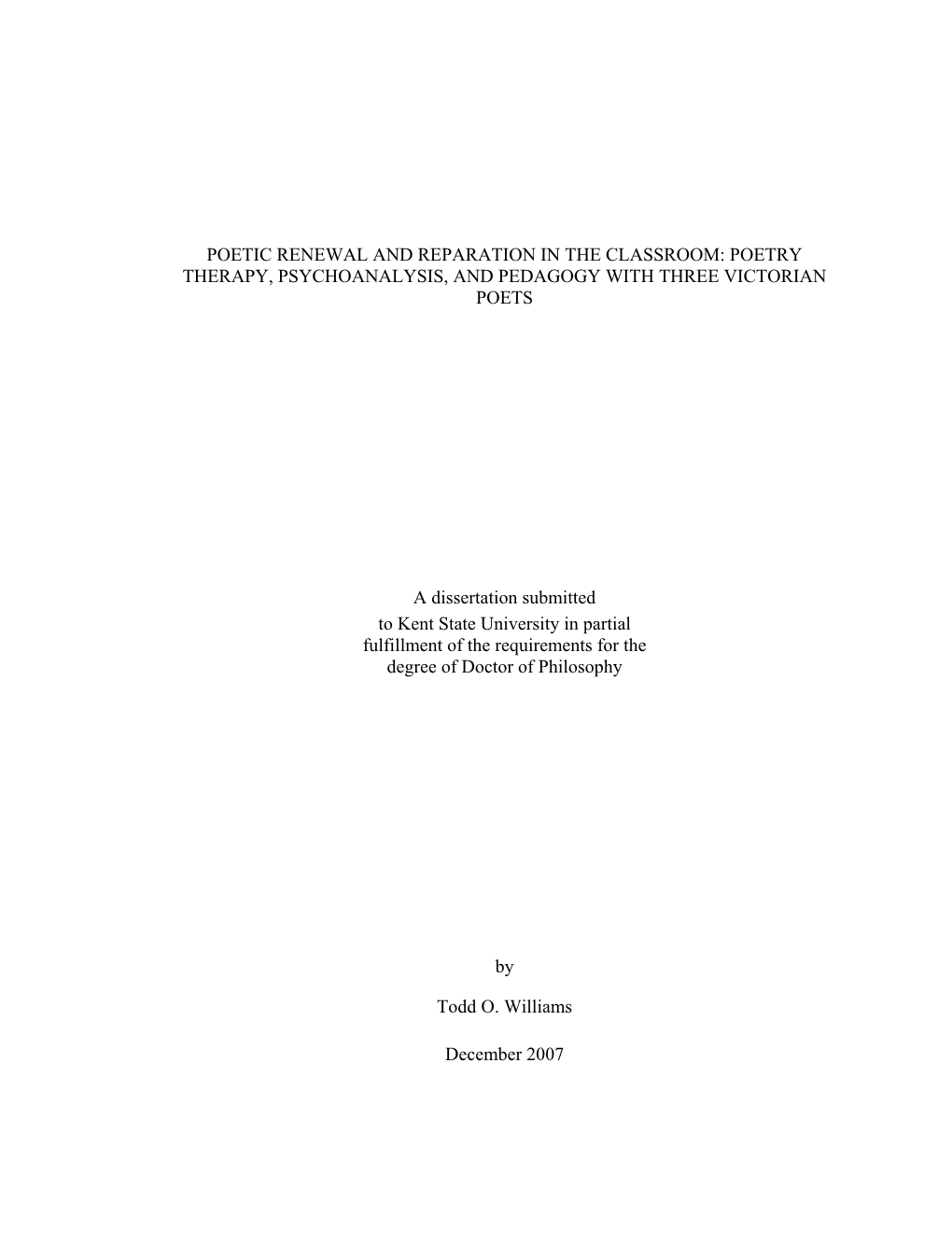 Poetic Renewal and Reparation in the Classroom: Poetry Therapy, Psychoanalysis, and Pedagogy with Three Victorian Poets