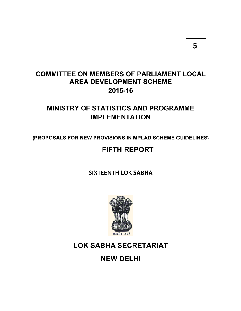 Fifth Report Lok Sabha Secretariat New Delhi