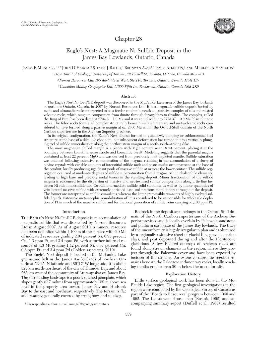 Chapter 28 Eagle's Nest: a Magmatic Ni-Sulfide Deposit in the James Bay