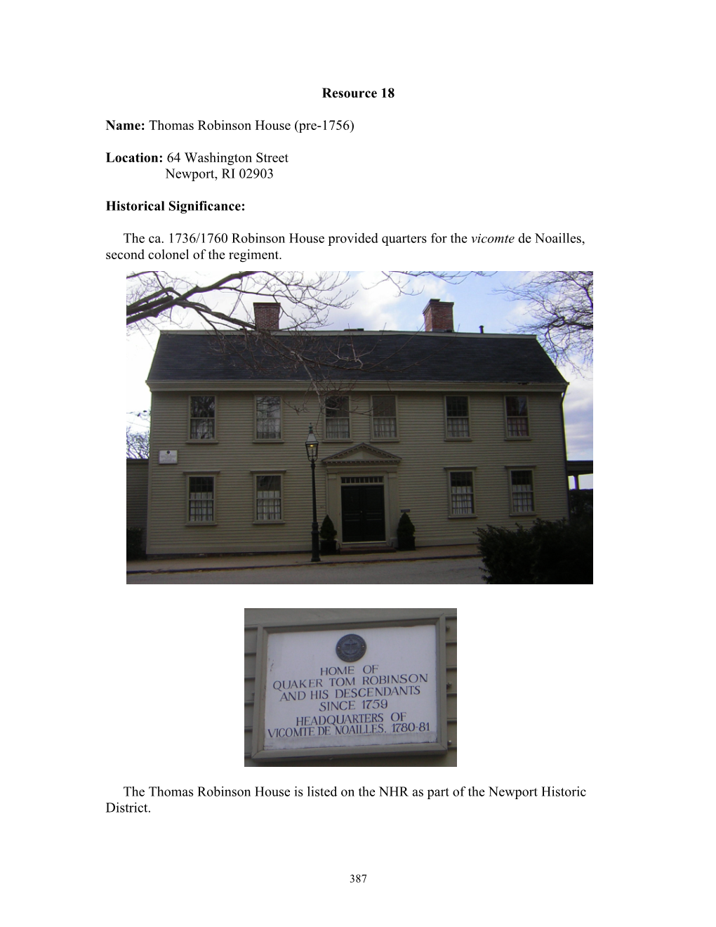 Resource 18 Name: Thomas Robinson House (Pre-1756