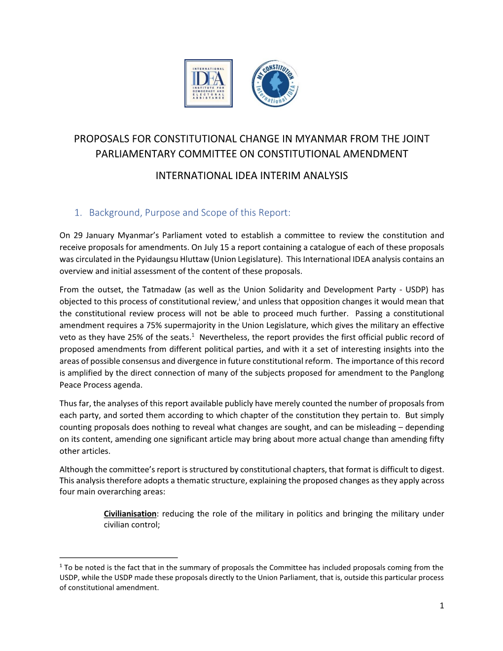 Proposals for Constitutional Change in Myanmar from the Joint Parliamentary Committee on Constitutional Amendment International Idea Interim Analysis