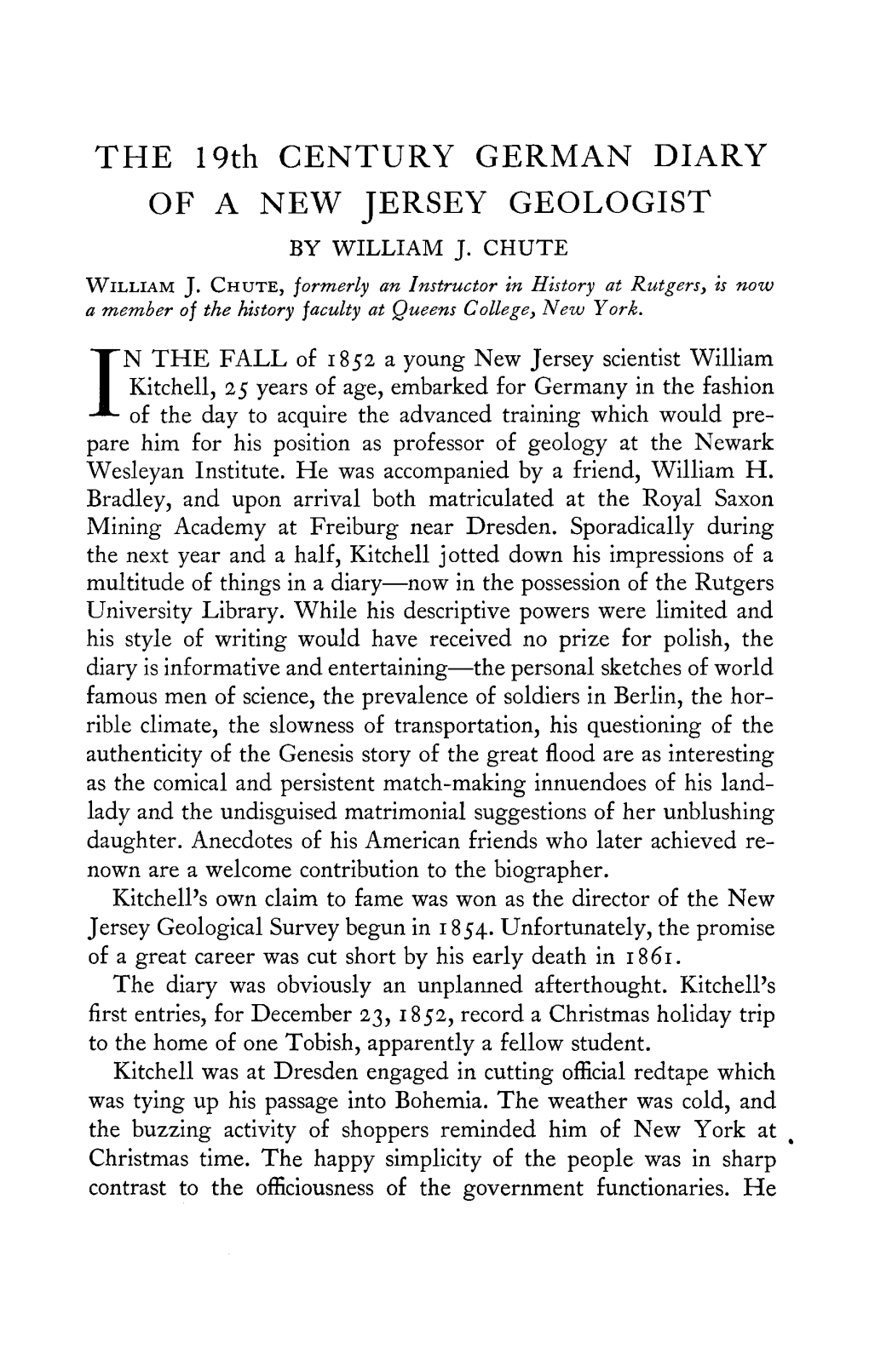 THE 19Th CENTURY GERMAN DIARY of a NEW JERSEY GEOLOGIST