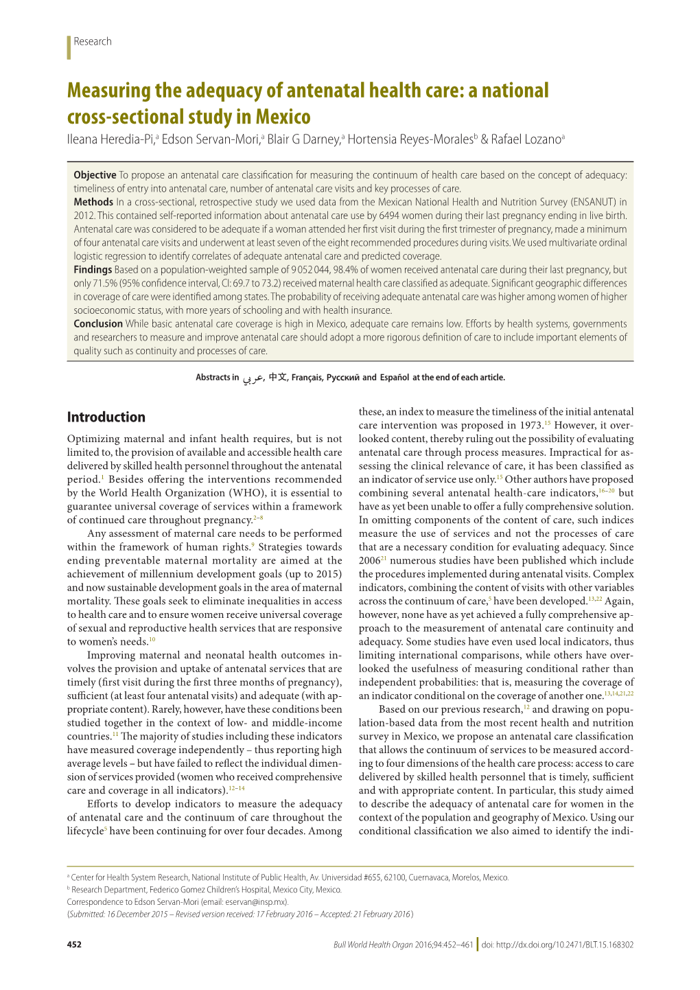 Measuring the Adequacy of Antenatal Health Care