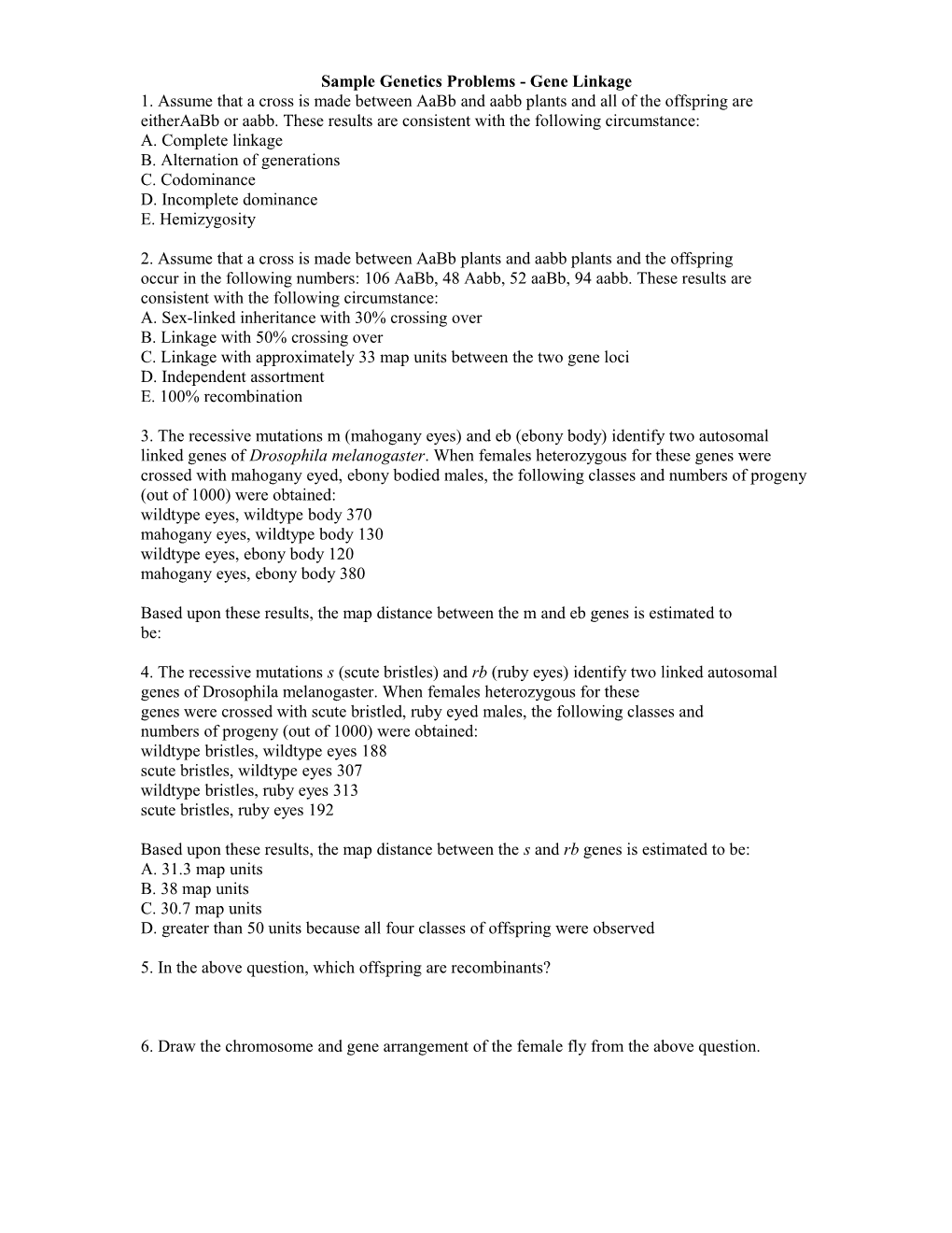 Sample Genetics Problems - Gene Linkage