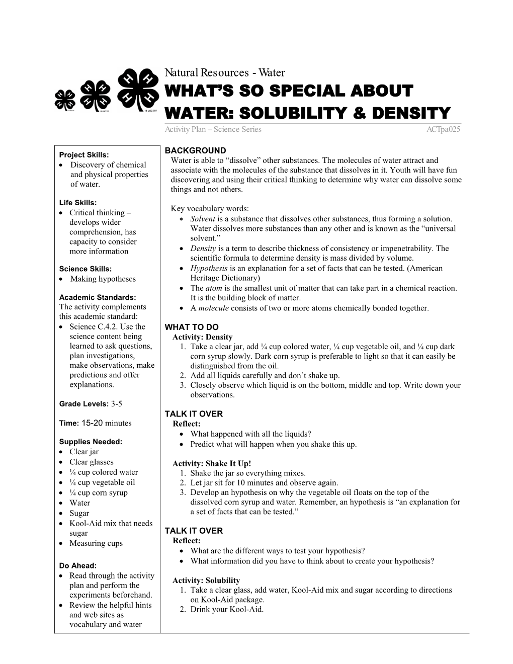 Solubility & Density