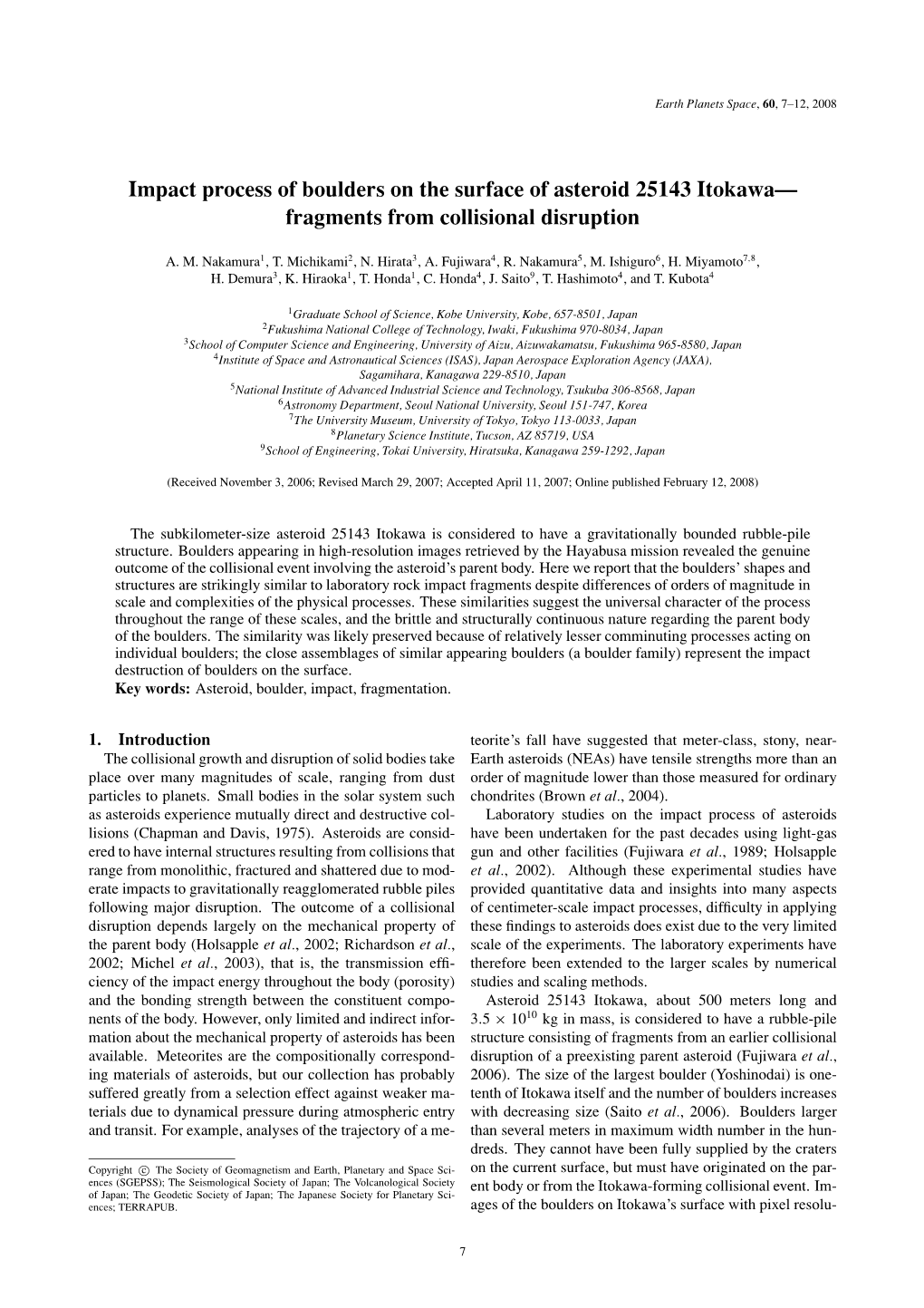 Impact Process of Boulders on the Surface of Asteroid 25143 Itokawa— Fragments from Collisional Disruption