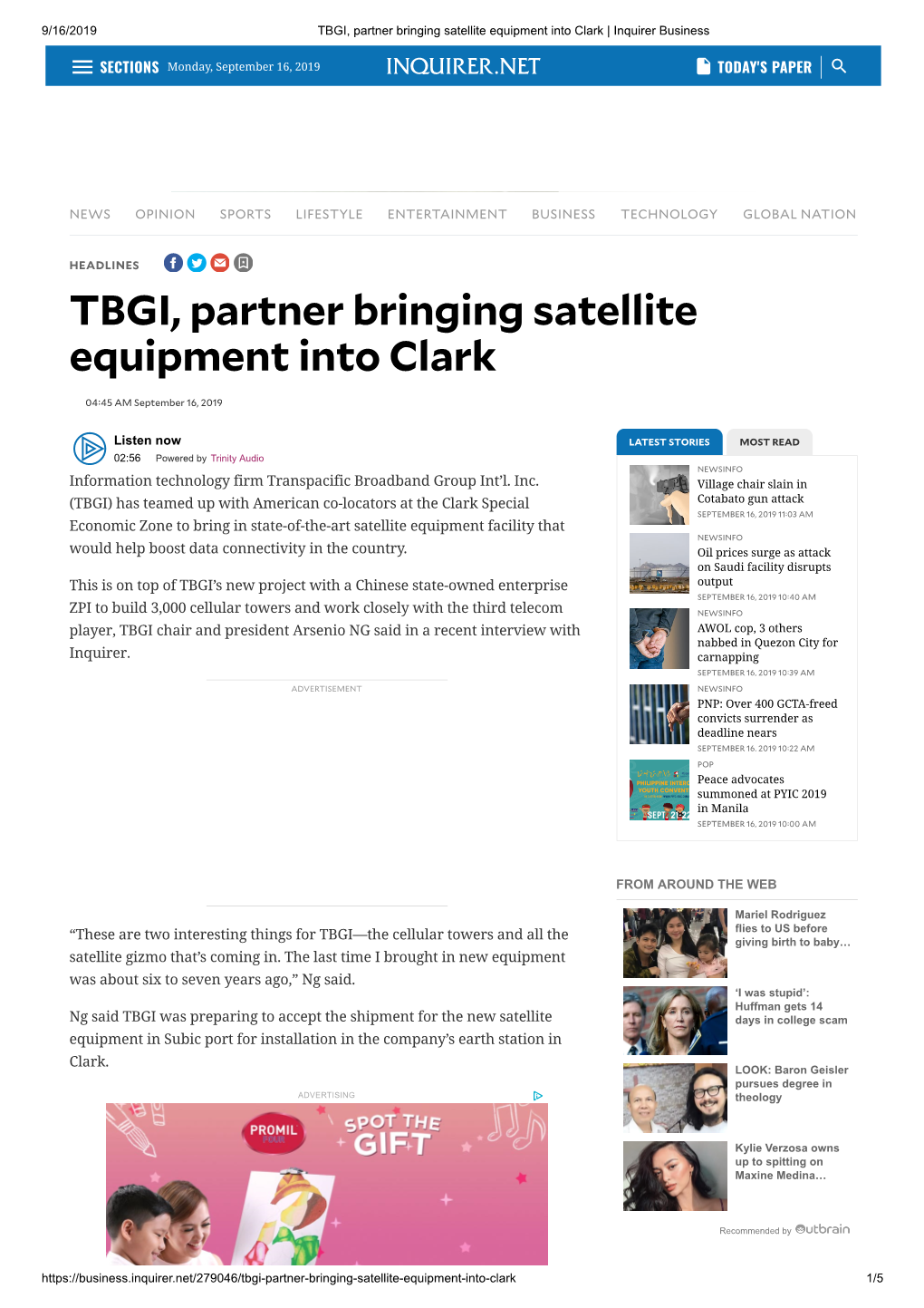 TBGI,Partnerbringingsatellite Equipmentintoclark