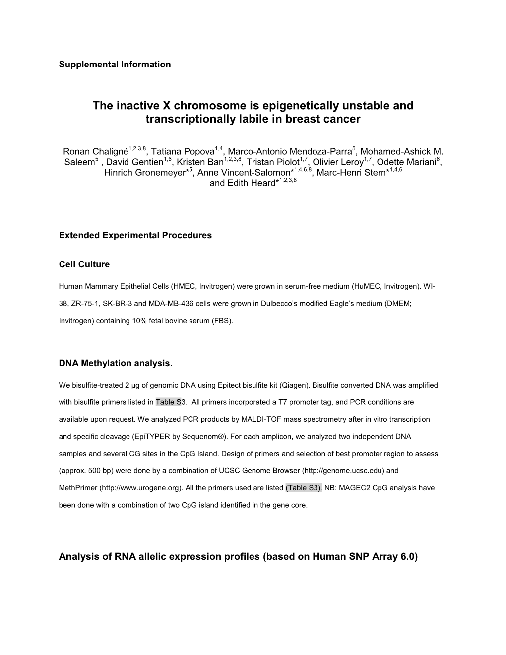 The Inactive X Chromosome Is Epigenetically Unstable and Transcriptionally Labile in Breast Cancer