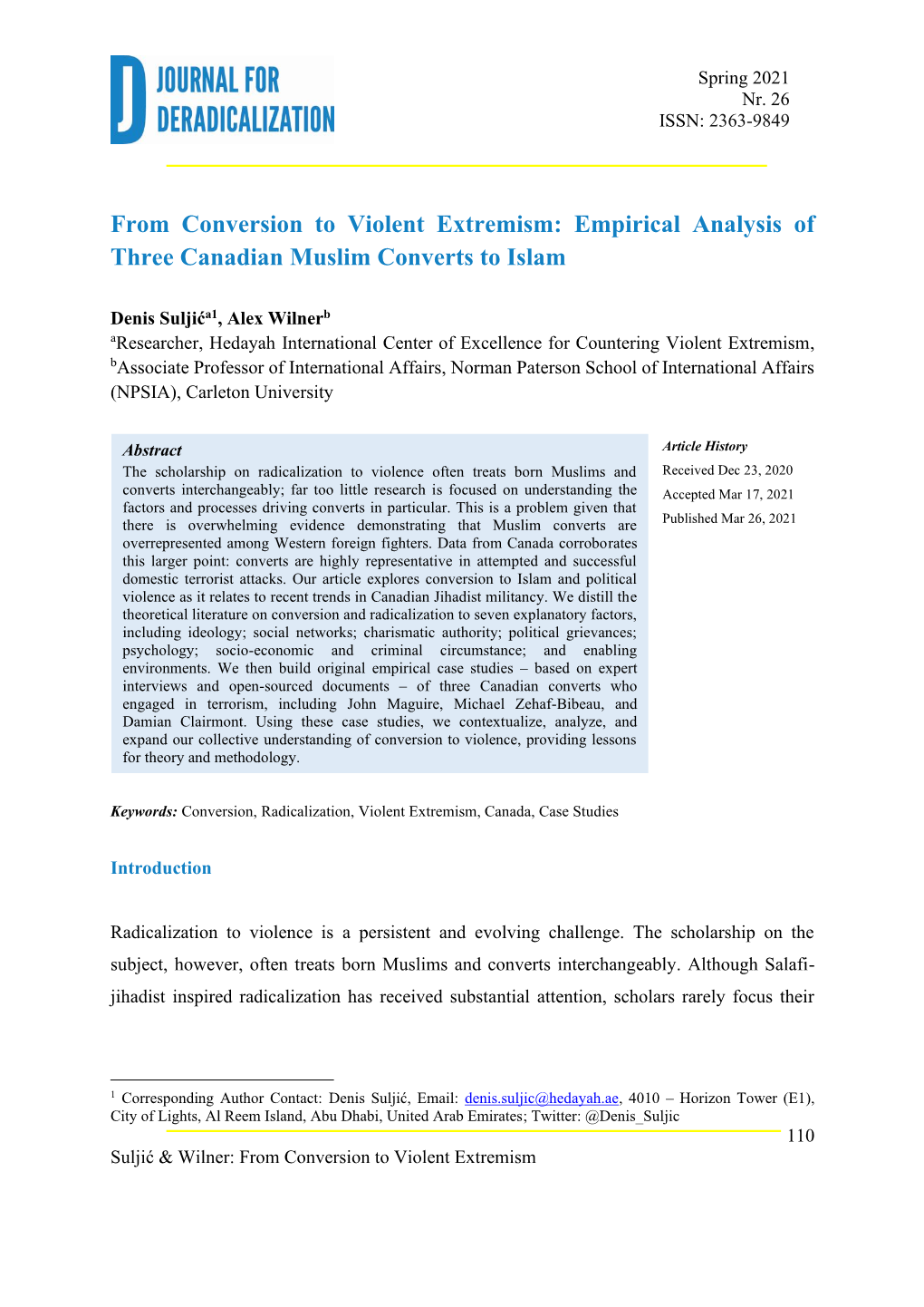 From Conversion to Violent Extremism: Empirical Analysis of Three Canadian Muslim Converts to Islam