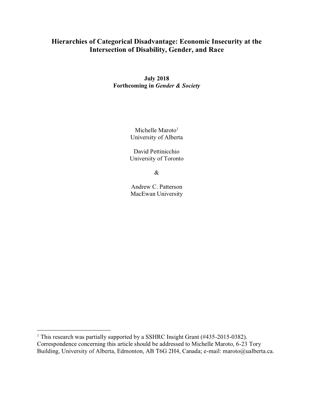 Economic Insecurity at the Intersection of Disability, Gender, and Race