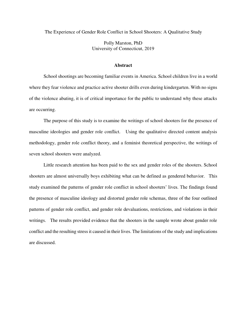 The Experience of Gender Role Conflict in School Shooters: a Qualitative Study