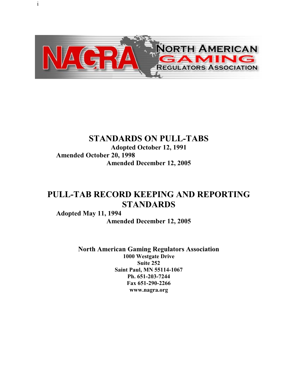 Pull-Tab Record Keeping and Reporting Standards