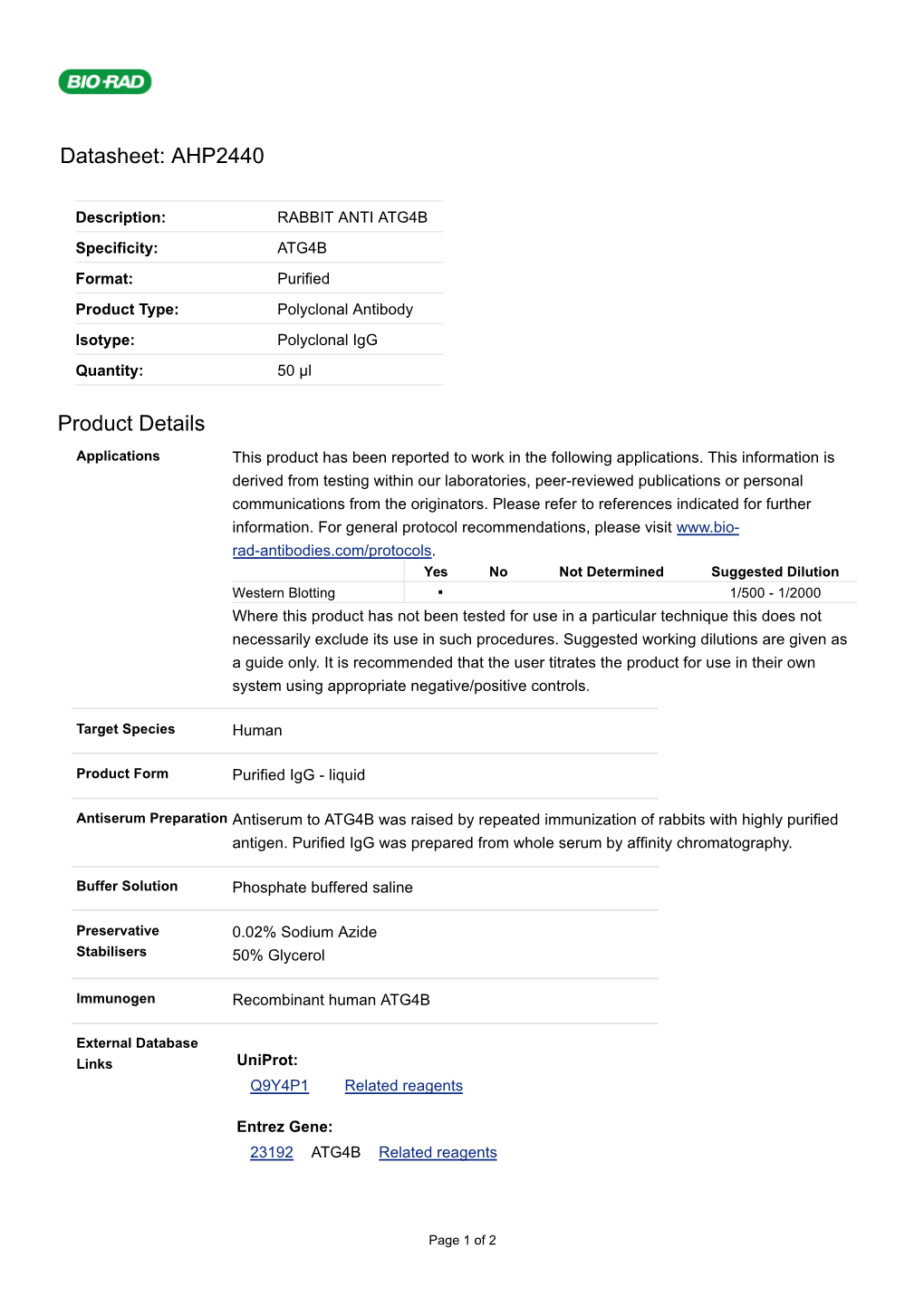 Datasheet: AHP2440 Product Details