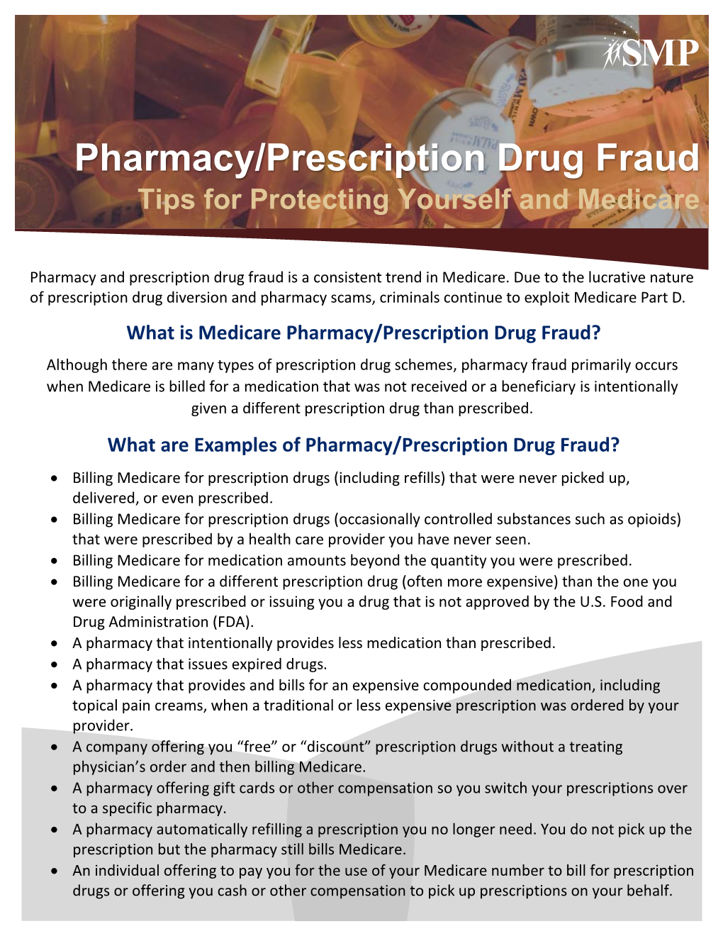 Pharmacy/Prescription Drug Fraud Tips for Protecting Yourself and Medicare