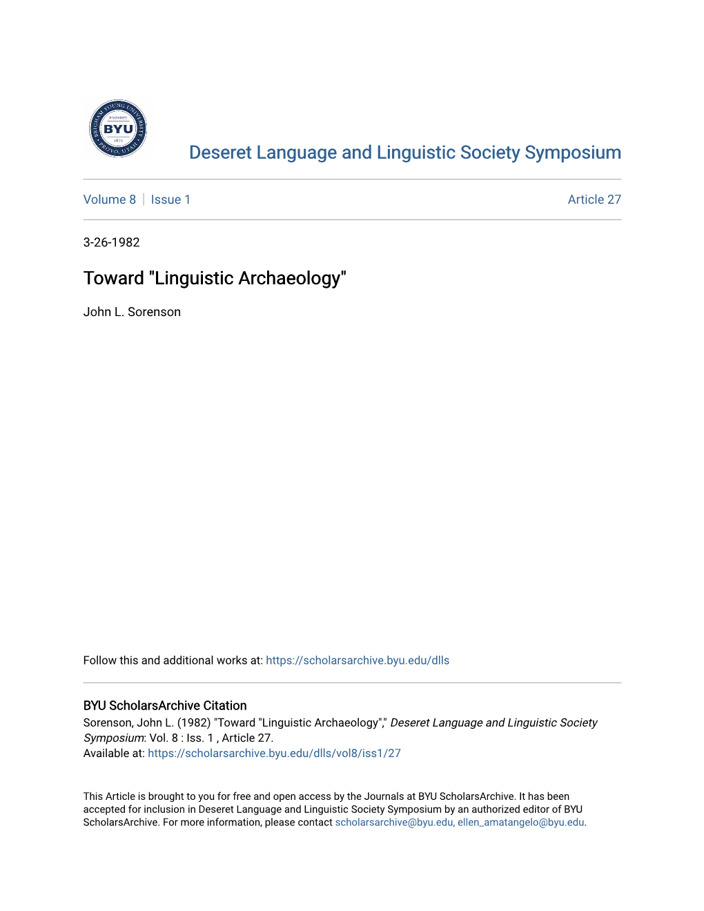Toward "Linguistic Archaeology"
