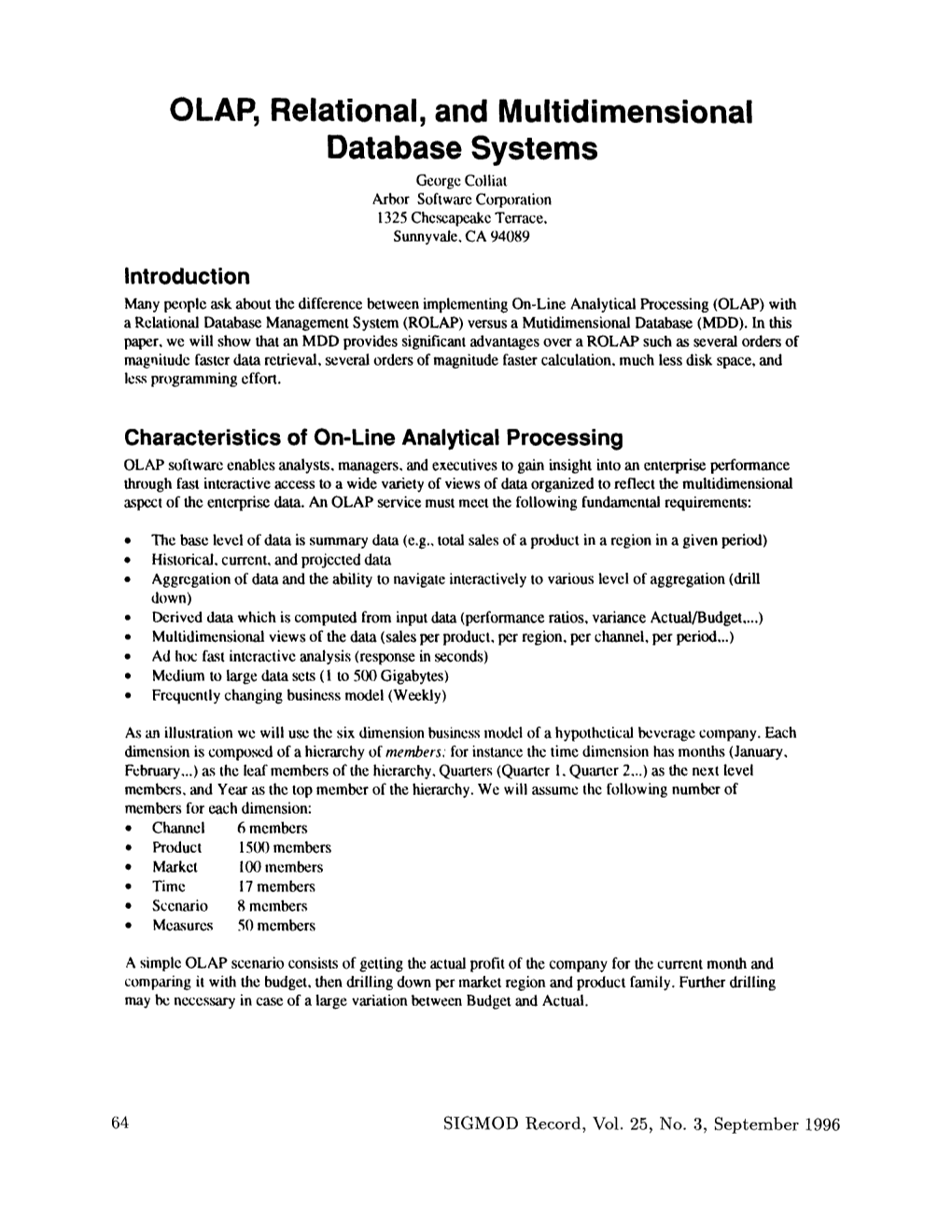 OLAP, Relational, and Multidimensional Database Systems