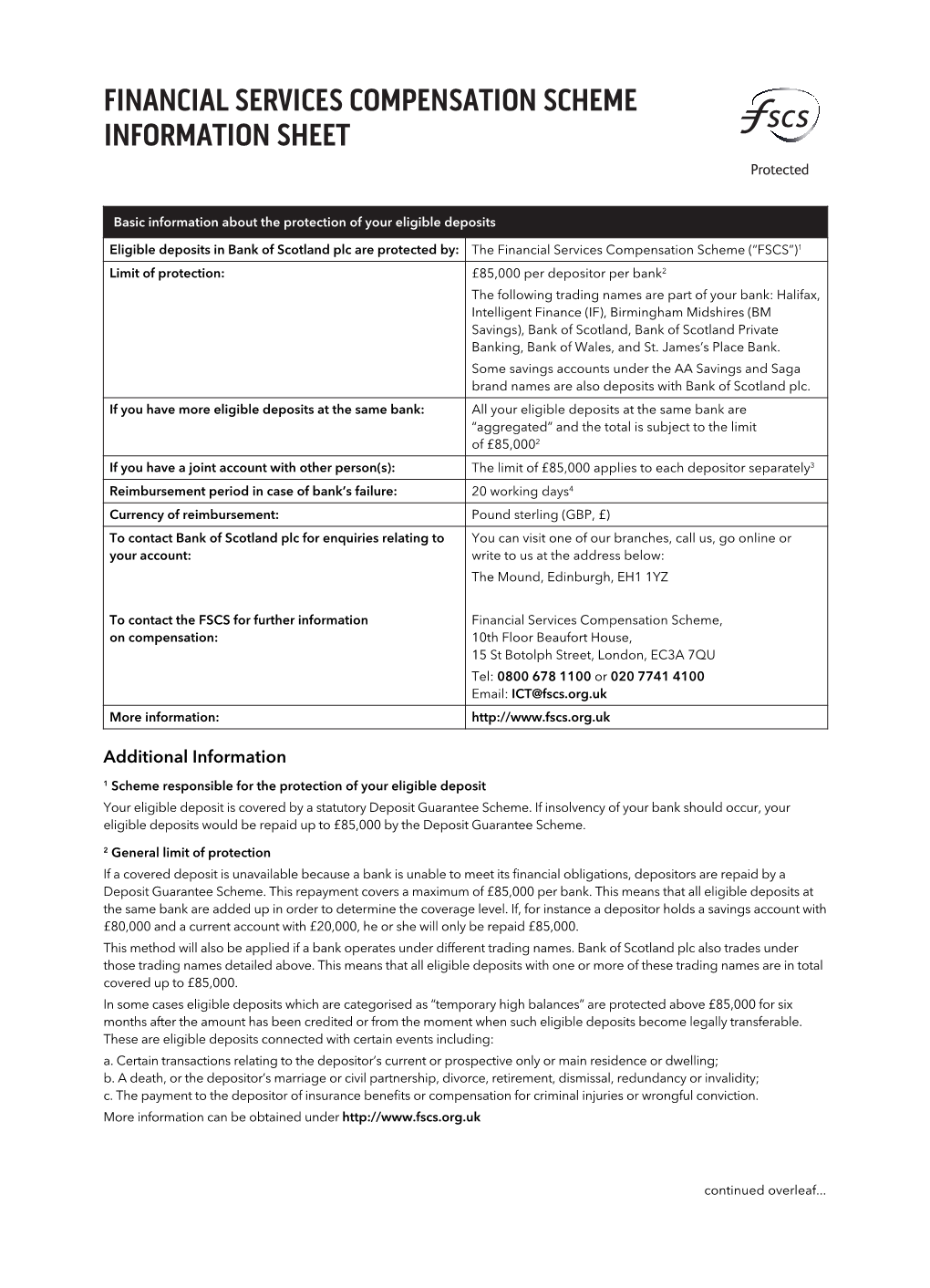 FSCS Information Sheet