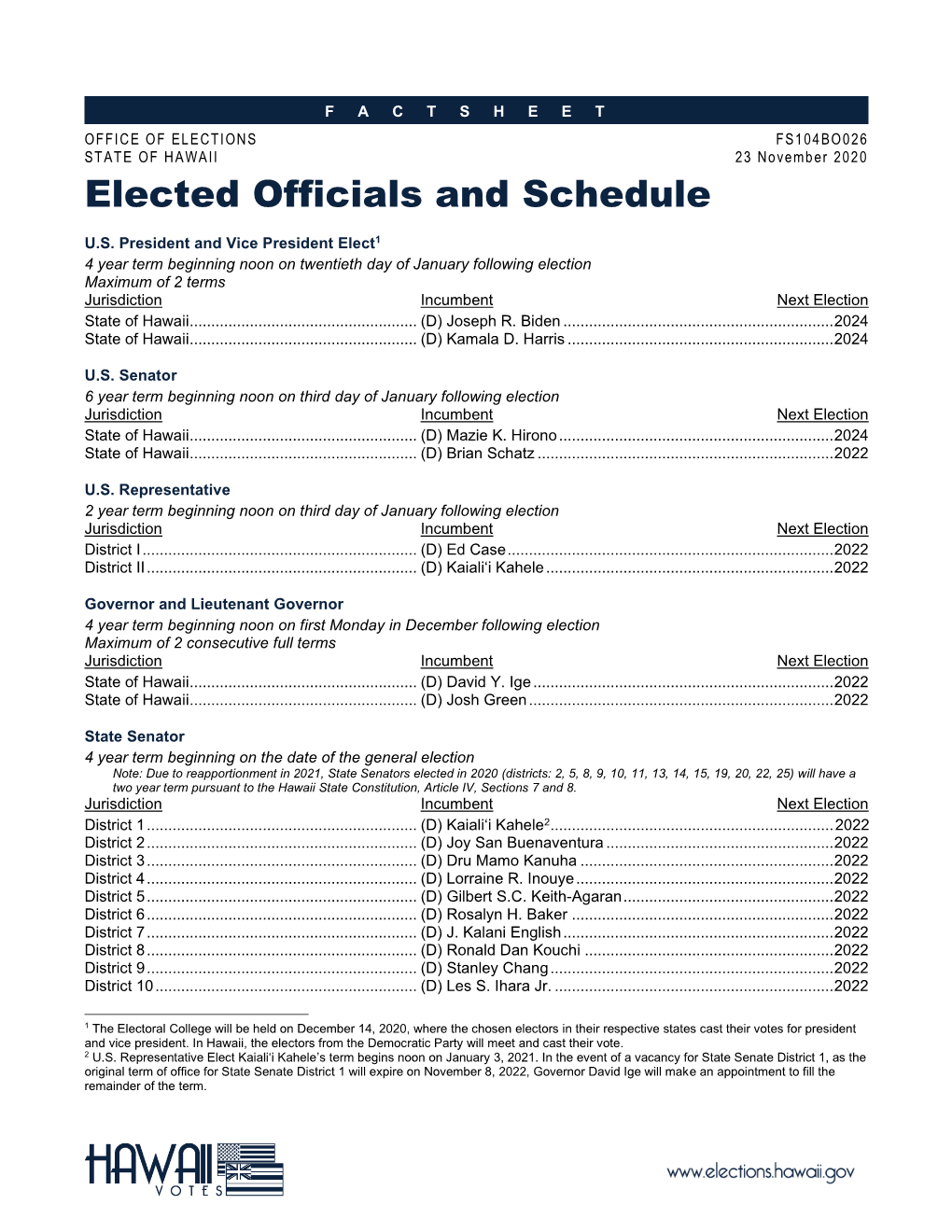 Elected Officials and Schedule