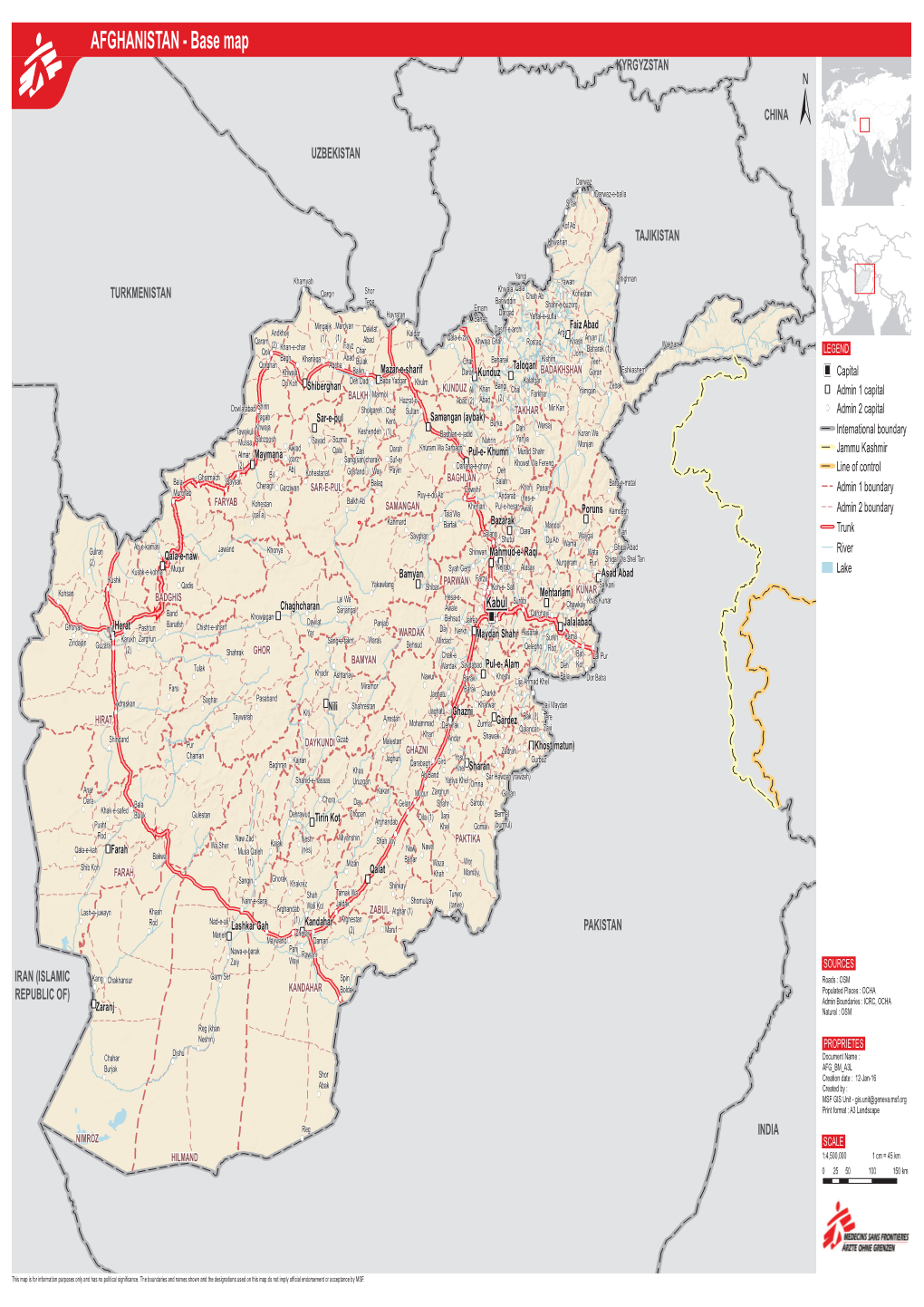 AFGHANISTAN - Base Map KYRGYZSTAN