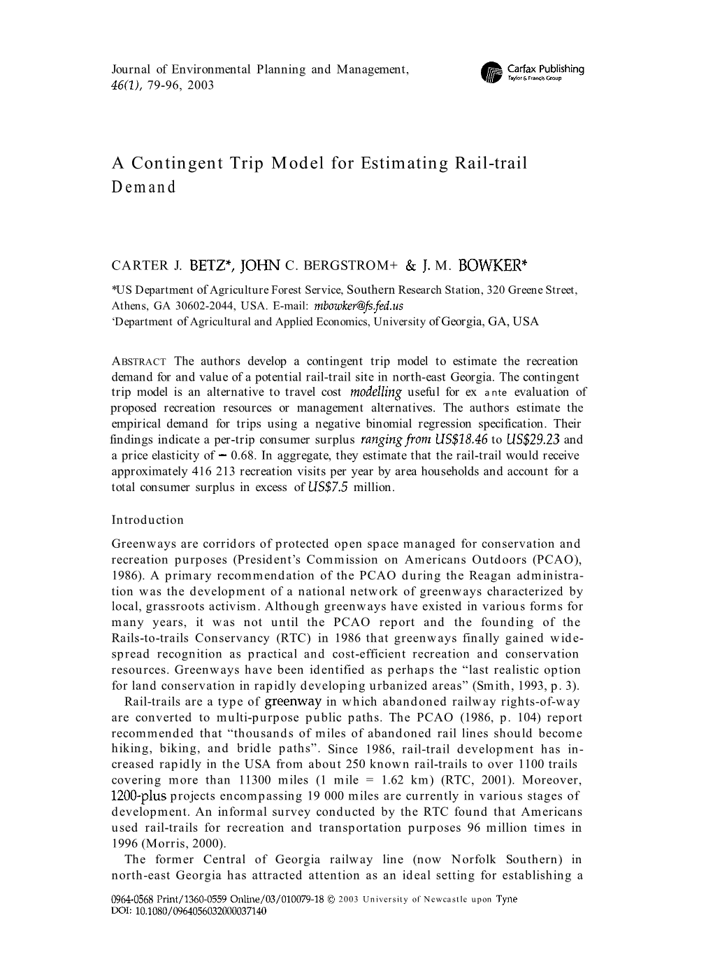 A Contingent Trip Model for Estimating Rail-Trail Demand