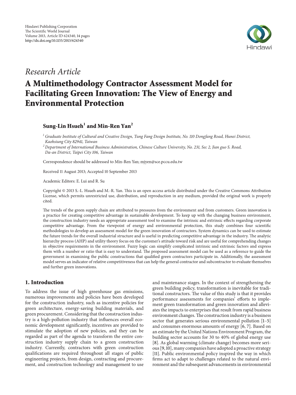 A Multimethodology Contractor Assessment Model for Facilitating Green Innovation: the View of Energy and Environmental Protection