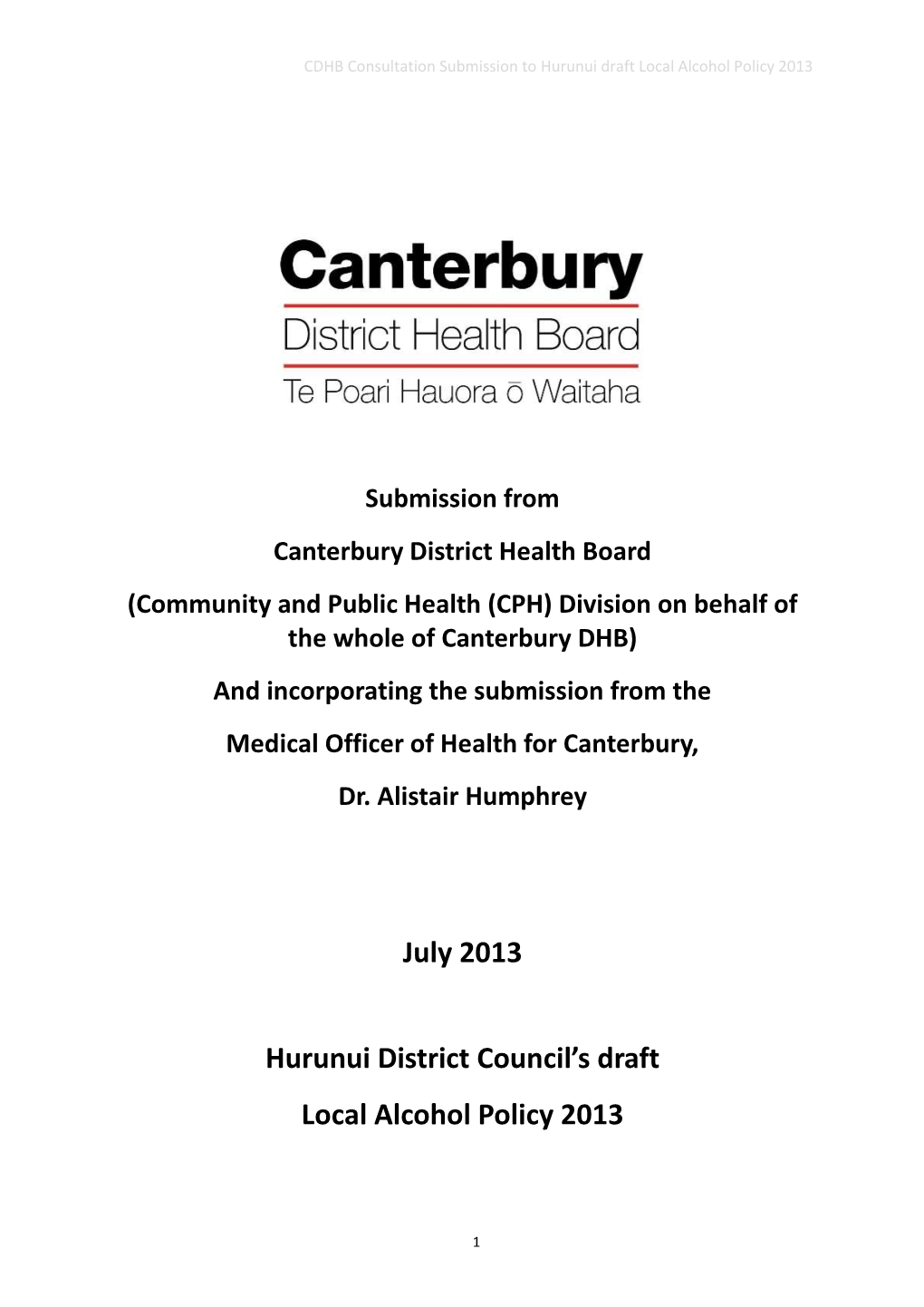Submission from the Canterbury District Health Board on The