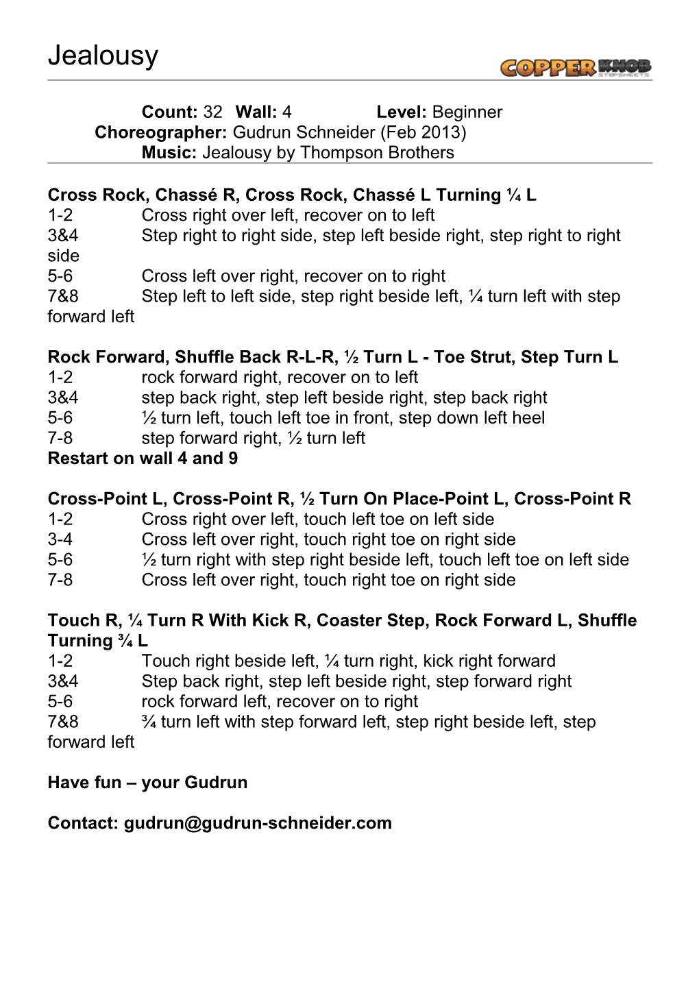 Copperknob - Linedance Stepsheets - Jealousy