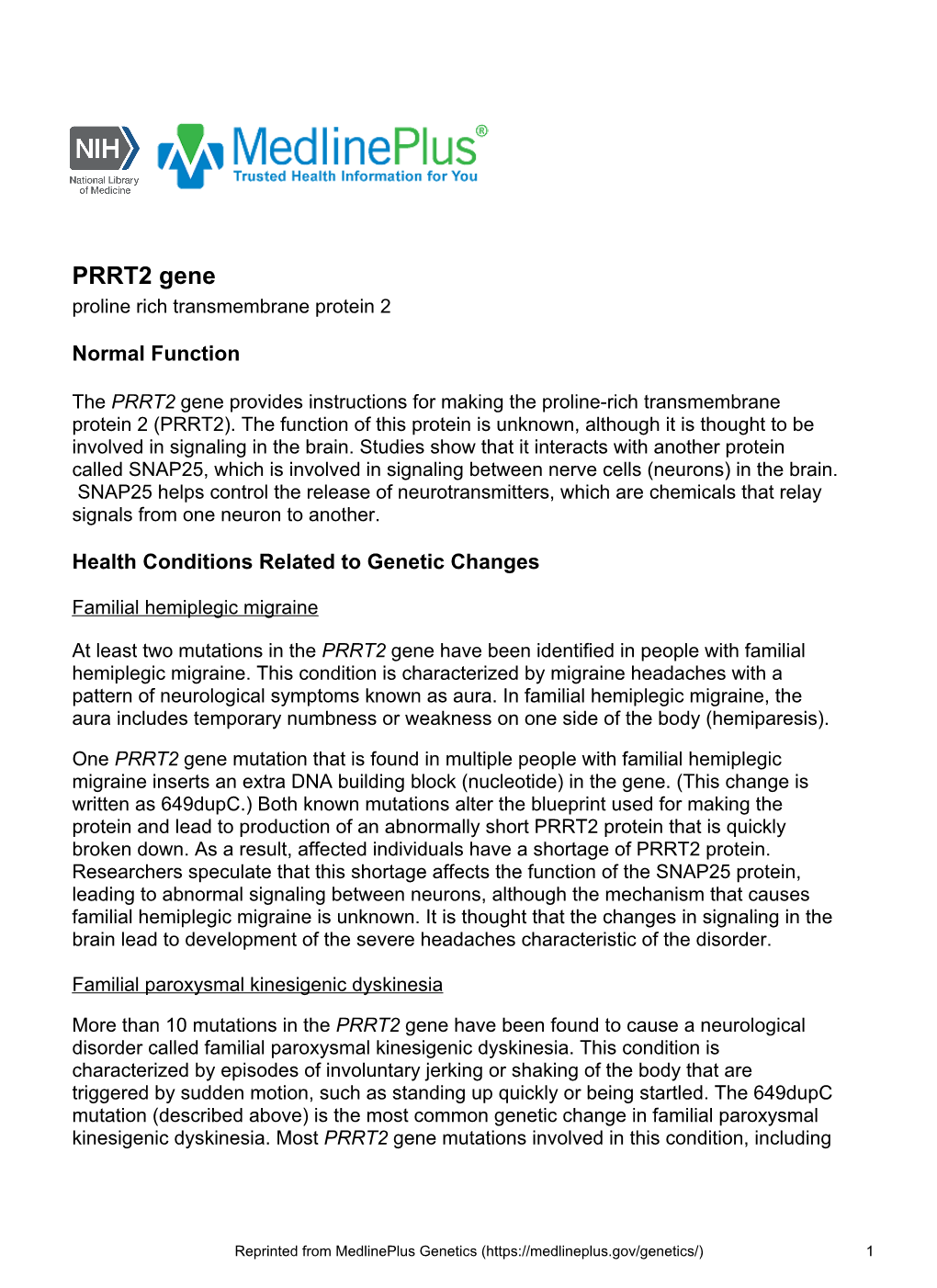 PRRT2 Gene Proline Rich Transmembrane Protein 2