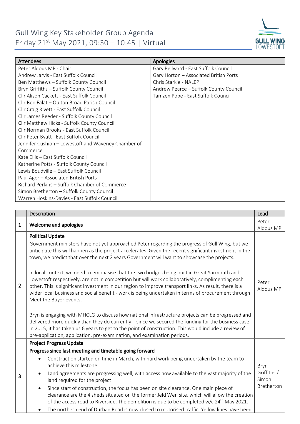 2021-05-21 Gull Wing Stakeholder Group Minutes