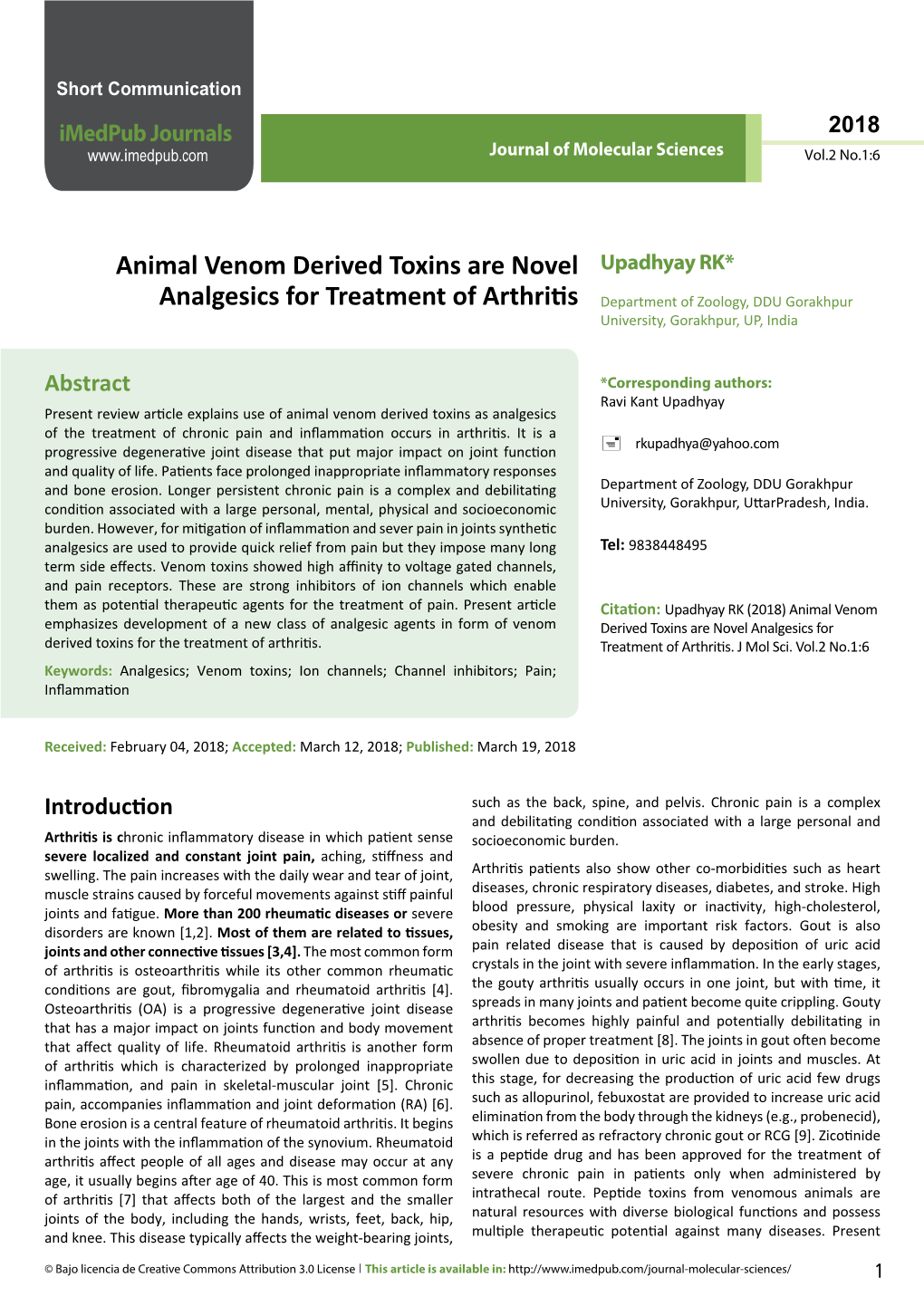 Animal Venom Derived Toxins Are Novel Analgesics for Treatment Of