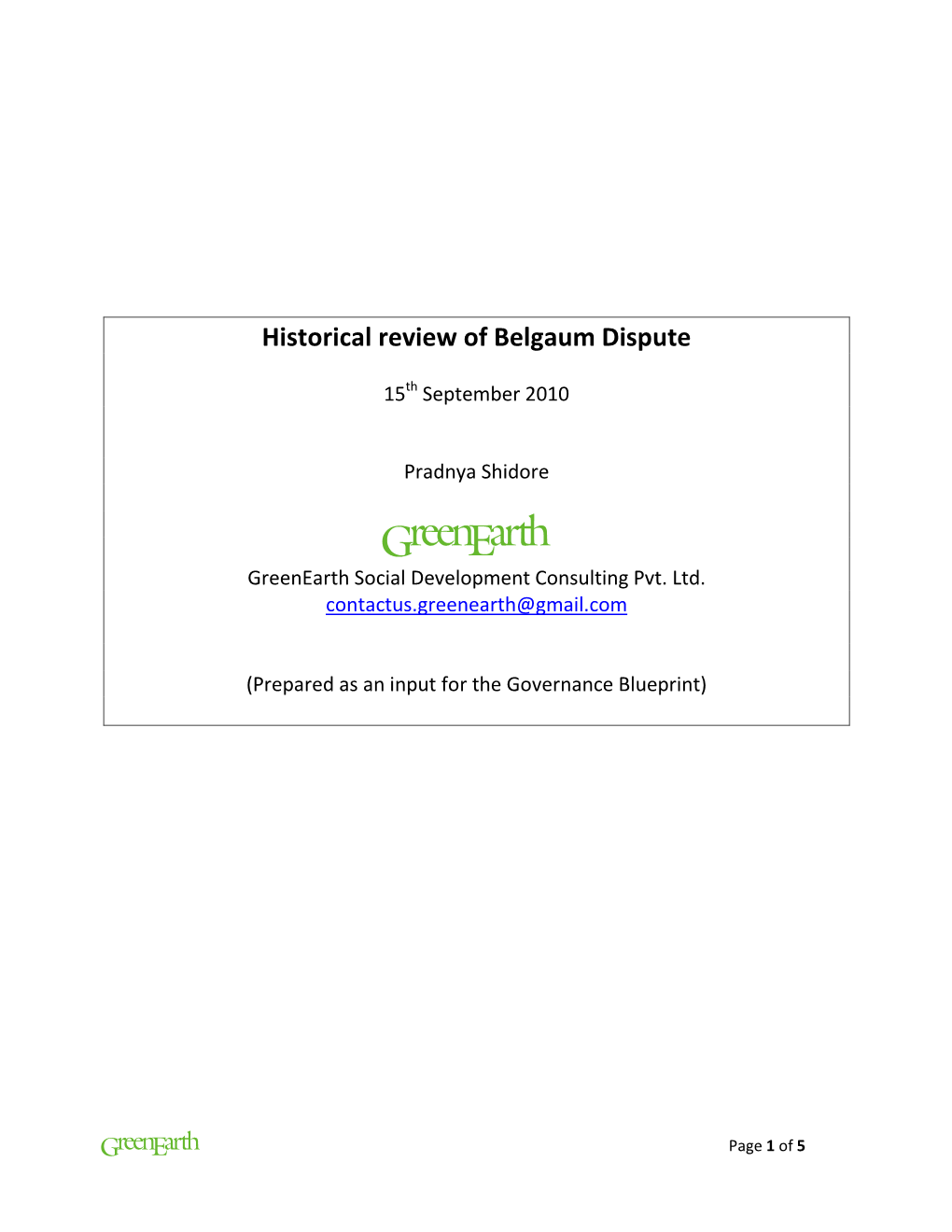 Historical Review of Belgaum Dispute