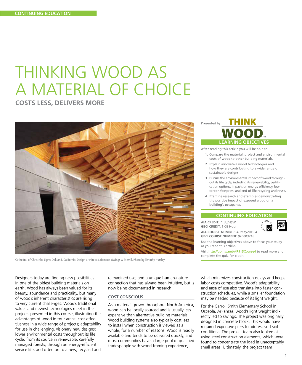 Thinking Wood As a Material of Choice Costs Less, Delivers More