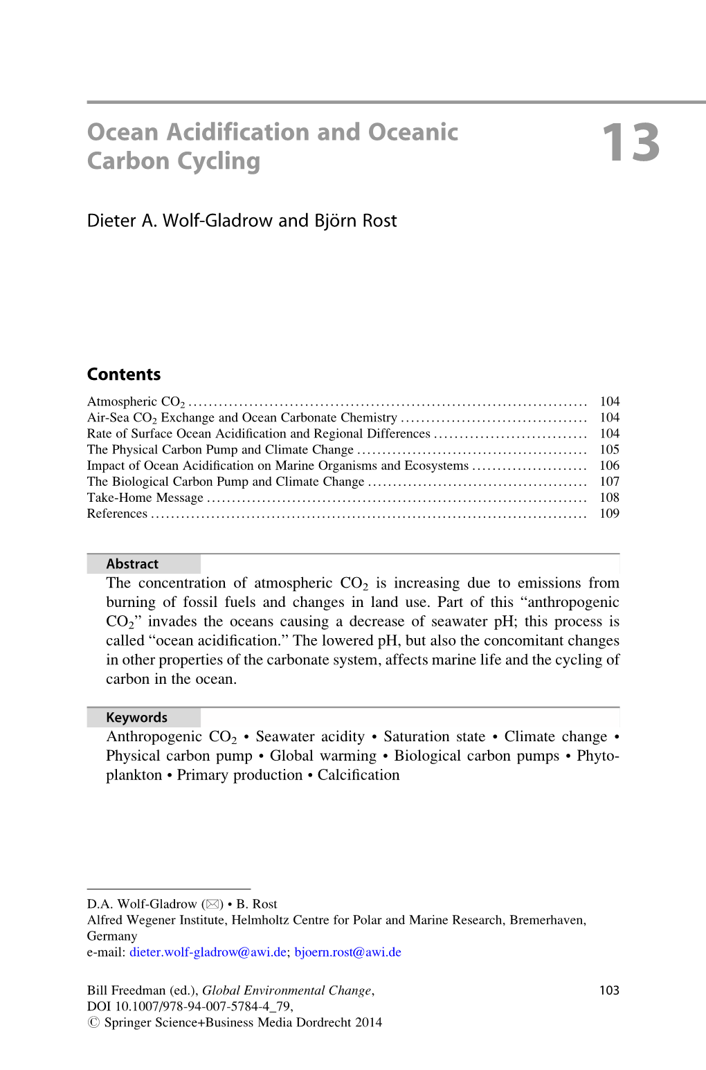 Ocean Acidification and Oceanic Carbon Cycling 13