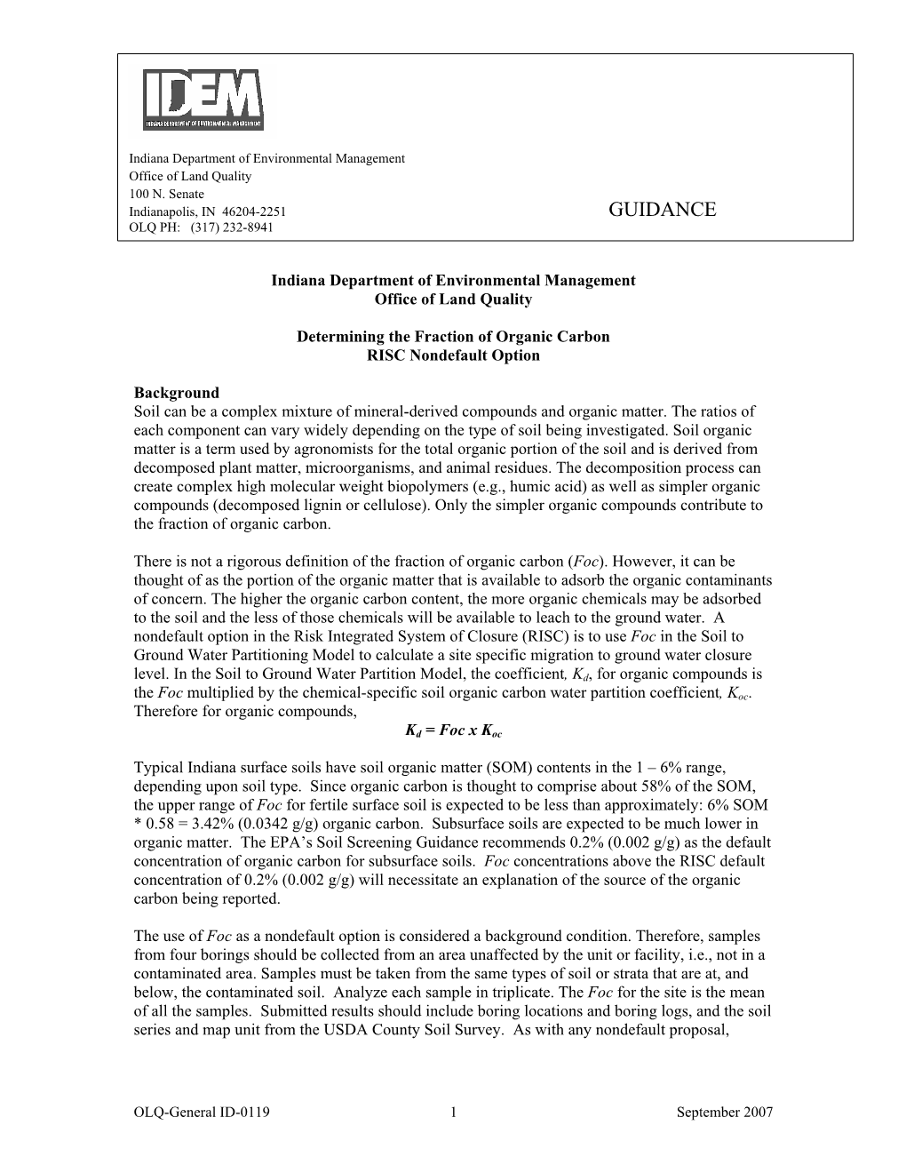 Determining the Fraction of Organic Carbon RISC Nondefault Option