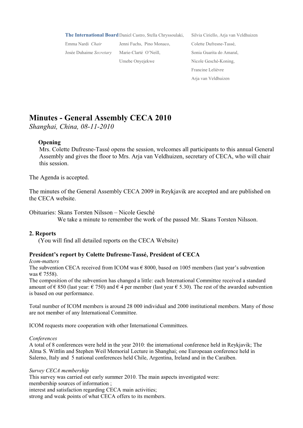 Agenda - General Assembly CECA 2006