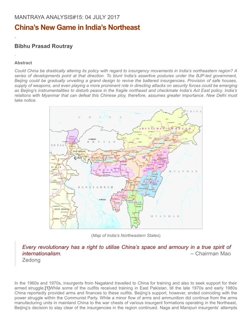 China's New Game in India's Northeast