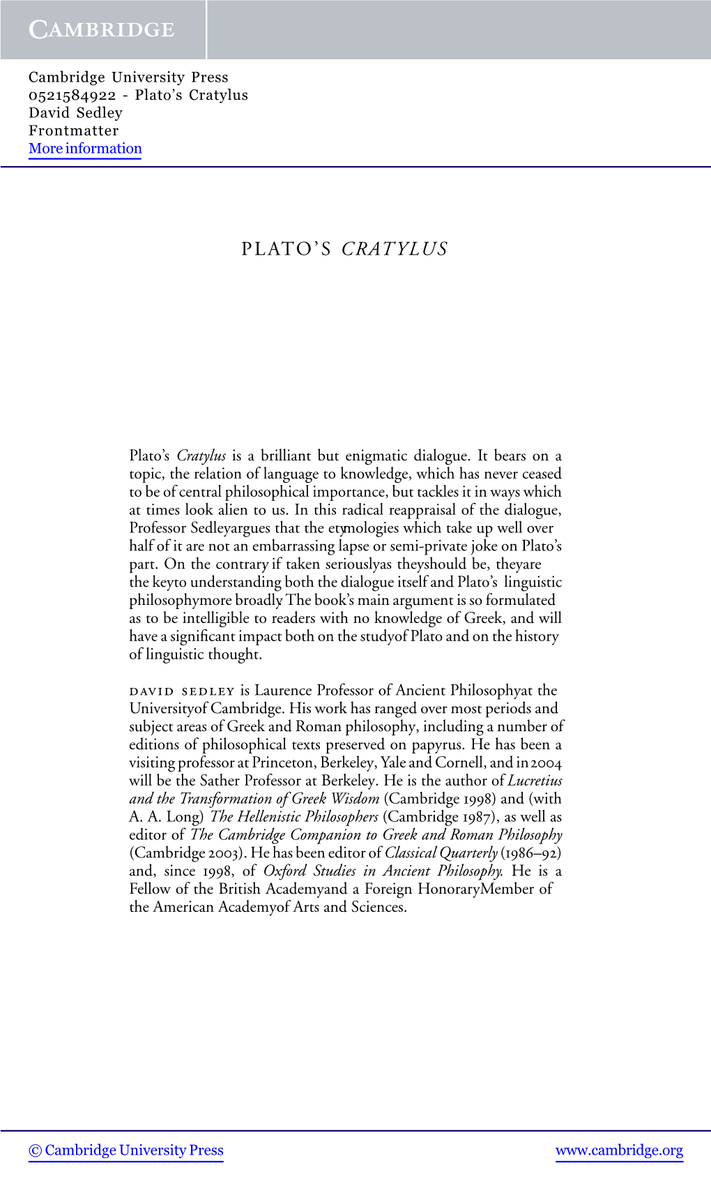 Plato's Cratylus