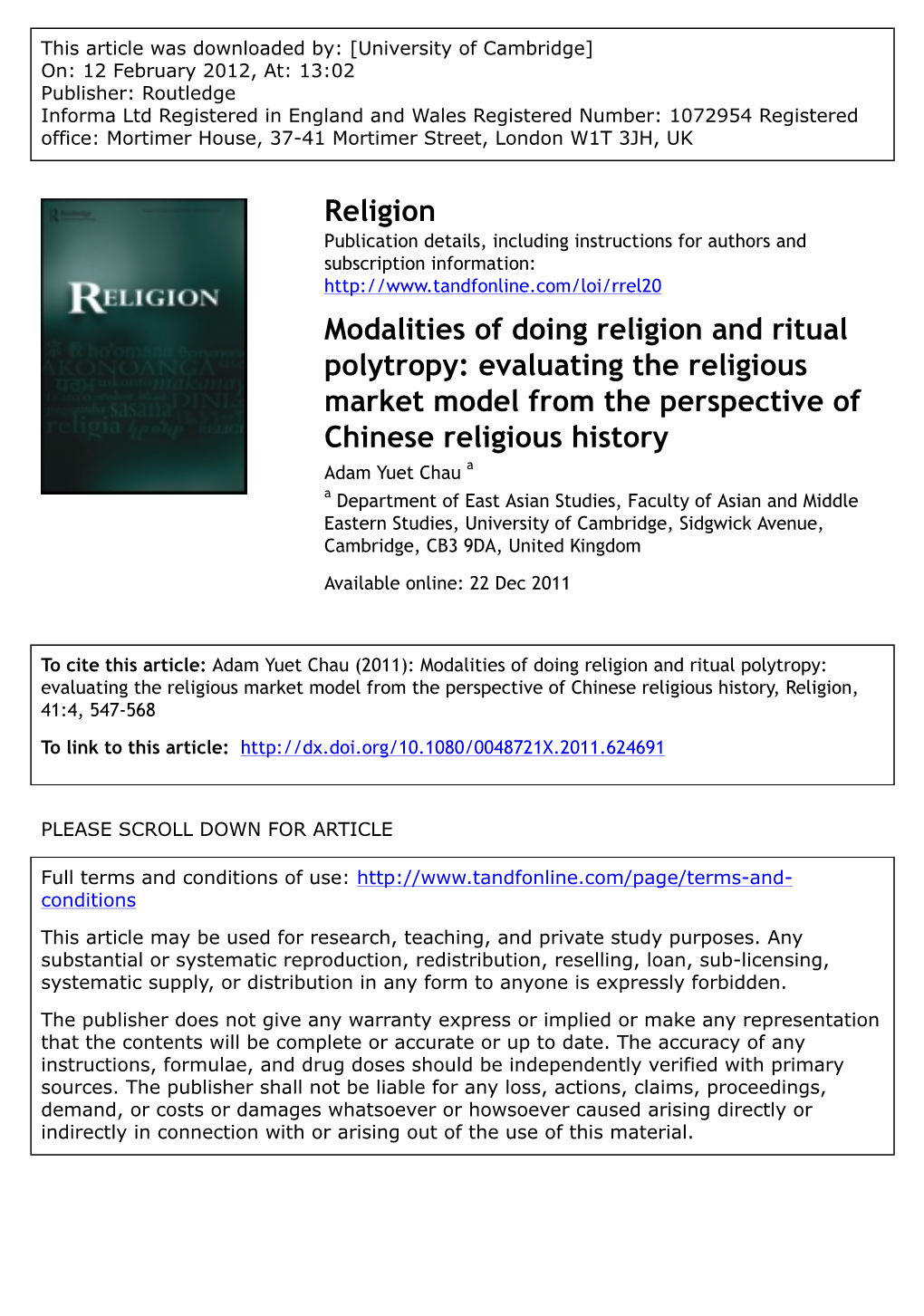 Modalities of Doing Religion and Ritual Polytropy: Evaluating the Religious