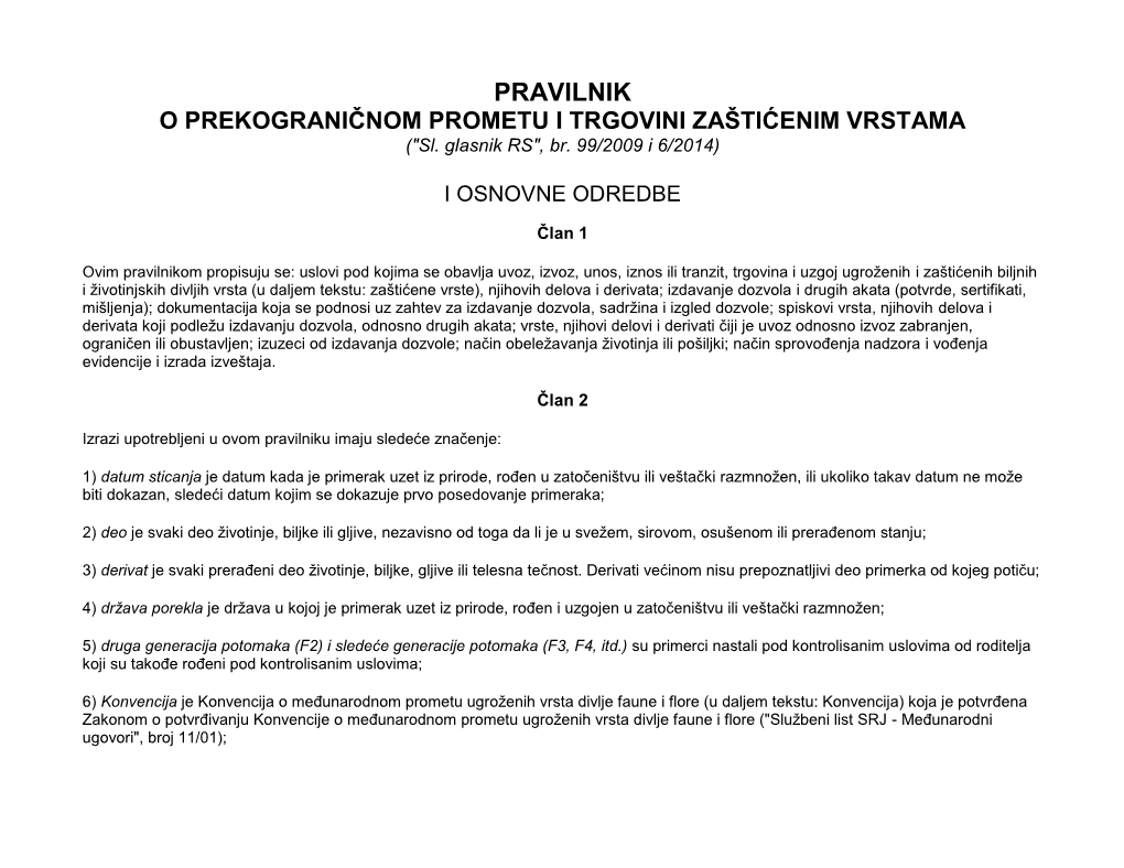 PRAVILNIK O PREKOGRANIĈNOM PROMETU I TRGOVINI ZAŠTIĆENIM VRSTAMA (