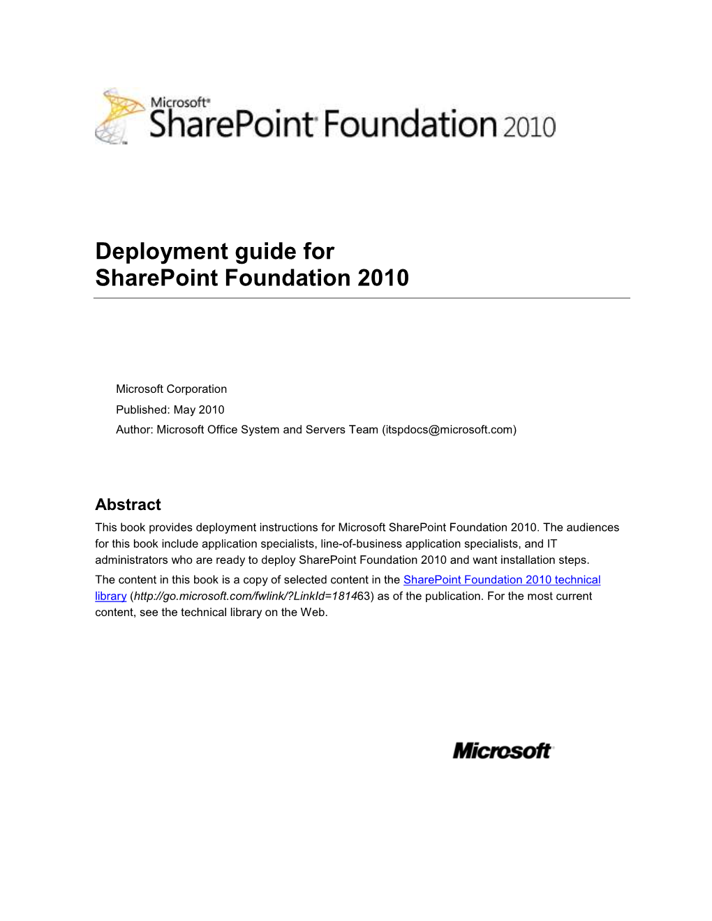 Deployment Guide for Sharepoint Foundation 2010