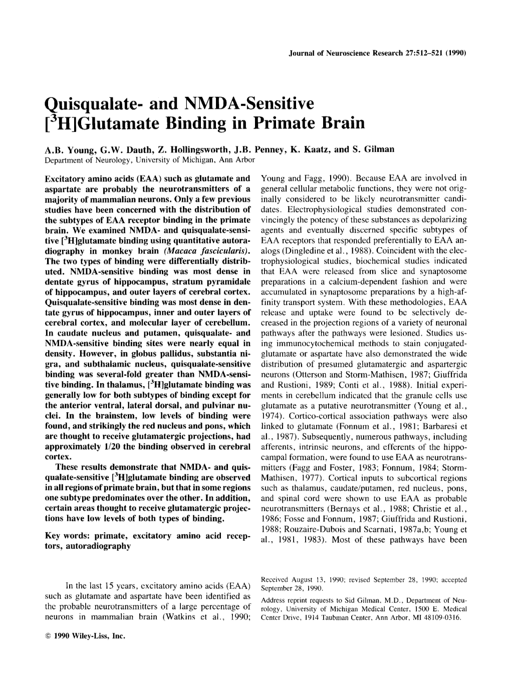 Glutamate Binding in Primate Brain