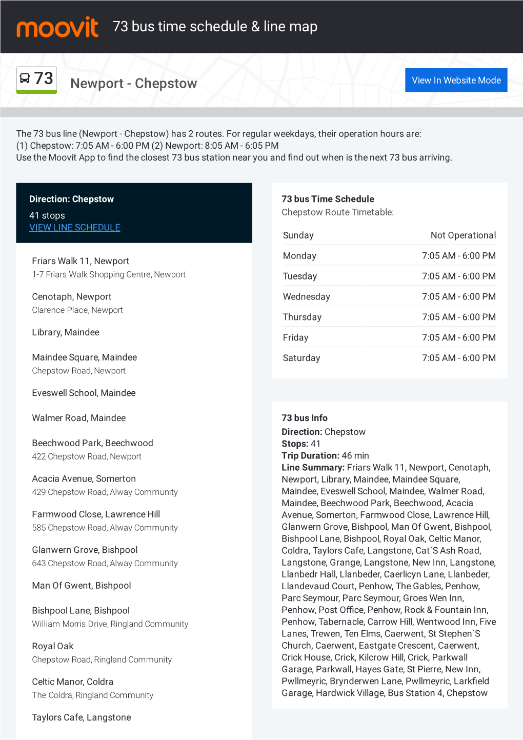 73 Bus Time Schedule & Line Route