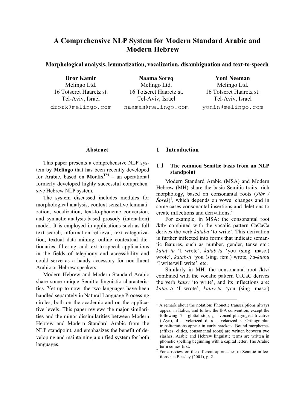 A Comprehensive NLP System for Modern Standard Arabic and Modern Hebrew