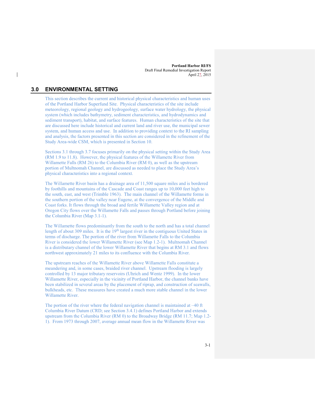 Portland Harbor RI/FS Draft Final Remedial Investigation Report April 27, 2015