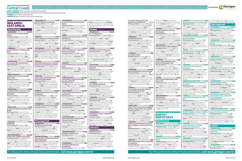 Contract Leads Powered by EARLY PLANNING Projects in Planning up to Detailed Plans Submitted