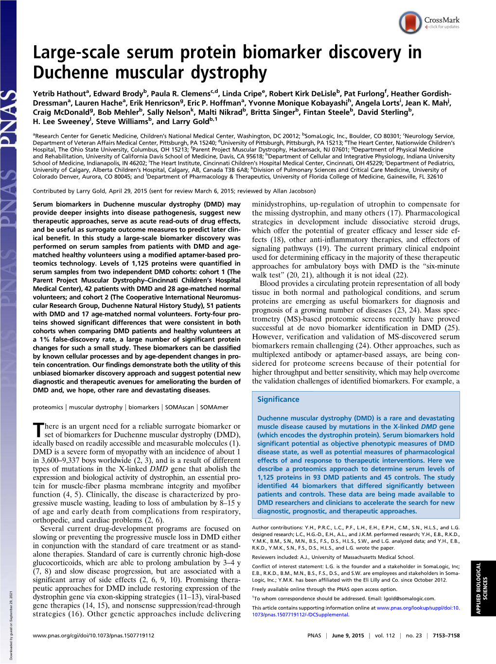 Large-Scale Serum Protein Biomarker Discovery in Duchenne Muscular Dystrophy