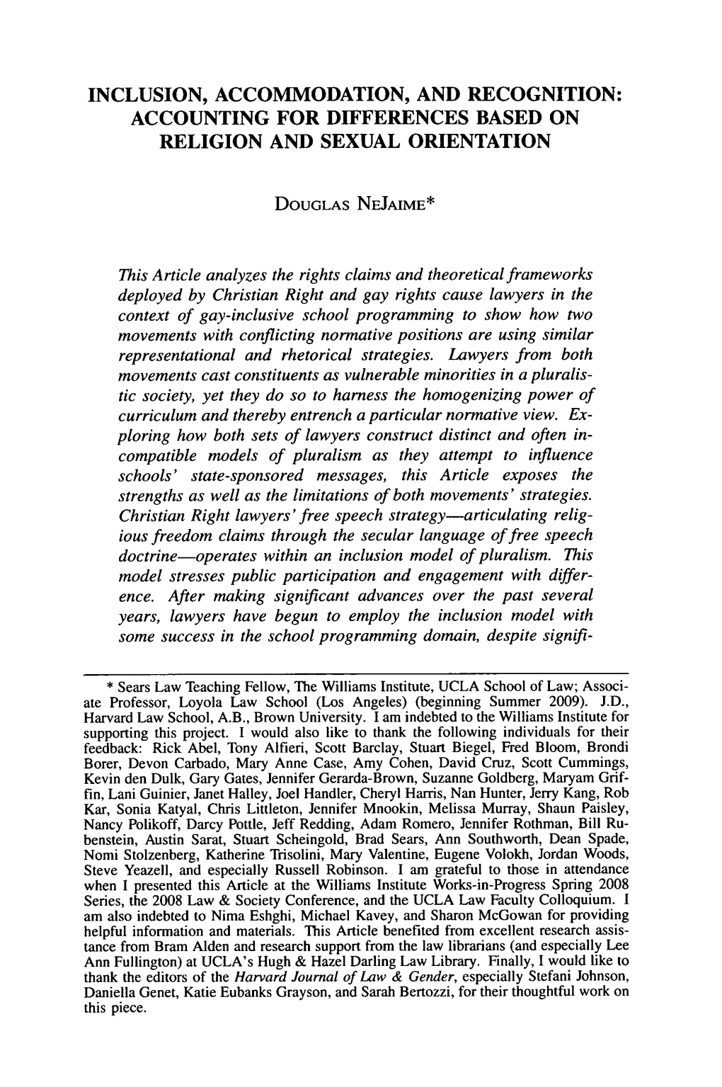 Inclusion, Accommodation, and Recognition: Accounting for Differences Based on Religion and Sexual Orientation