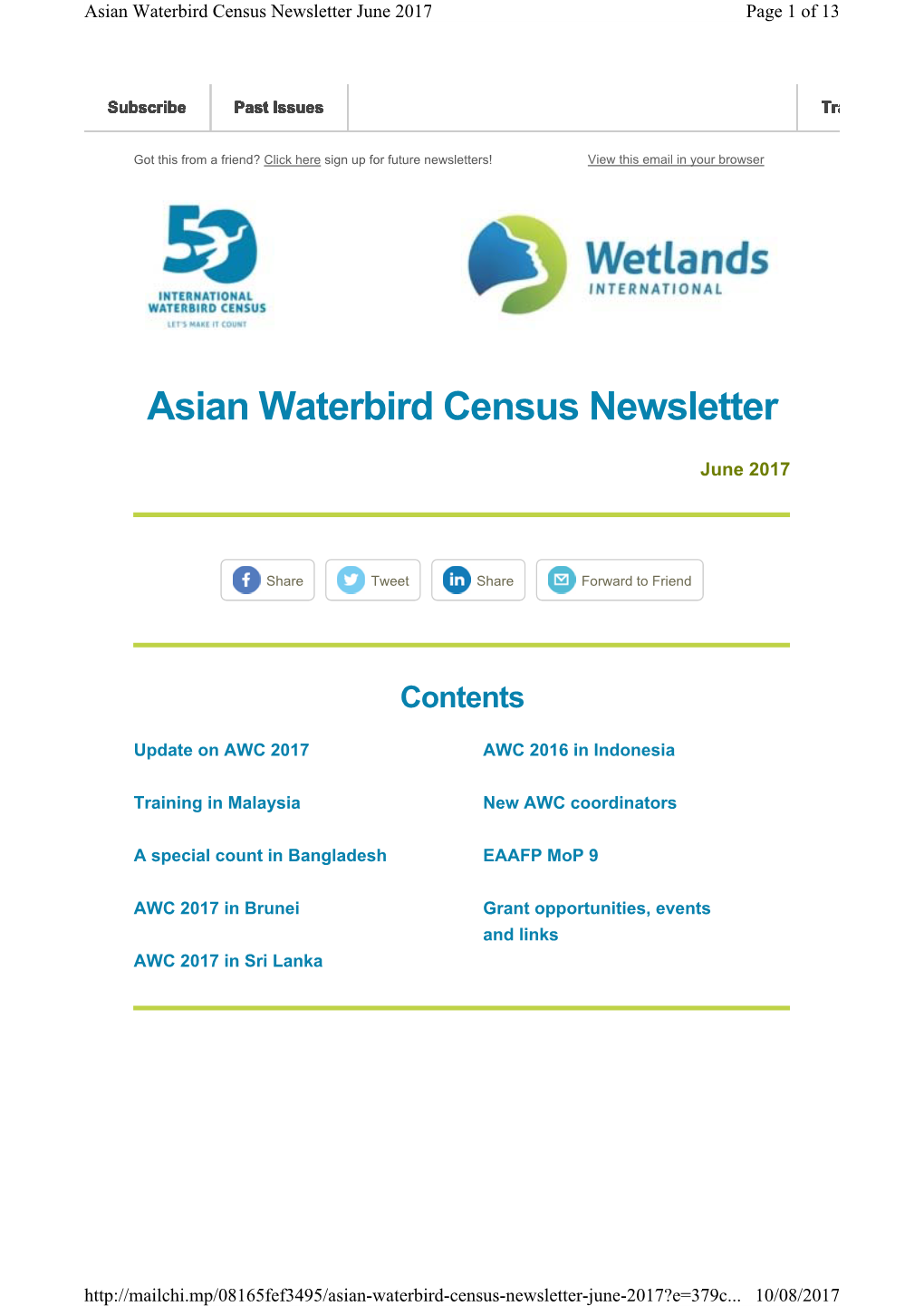 Asian Waterbird Census Newsletter June 2017 Page 1 of 13