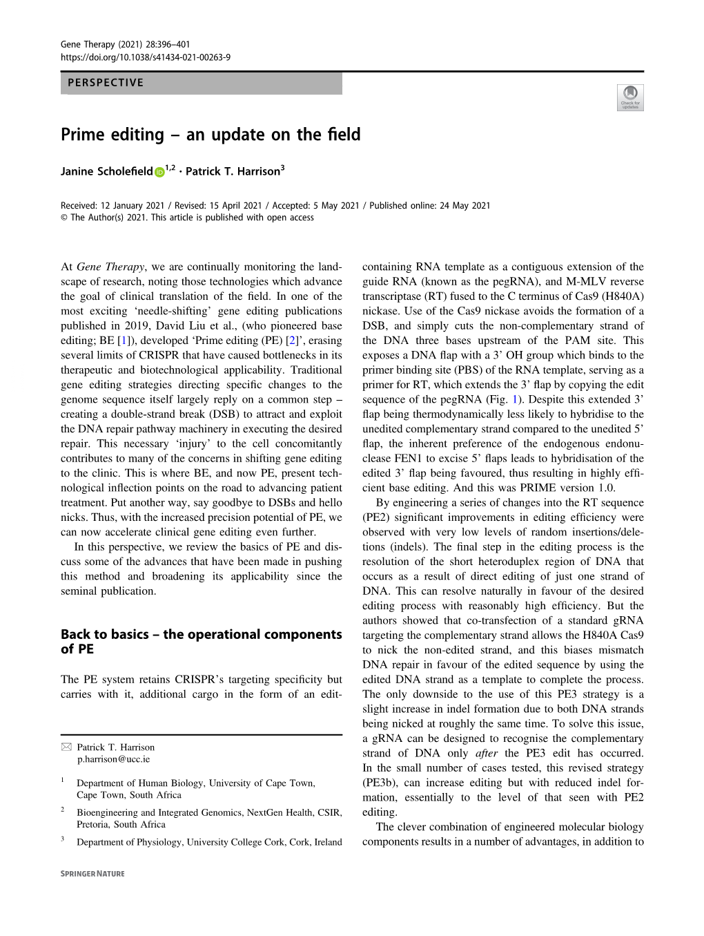 Prime Editing Â€“ an Update on the Field